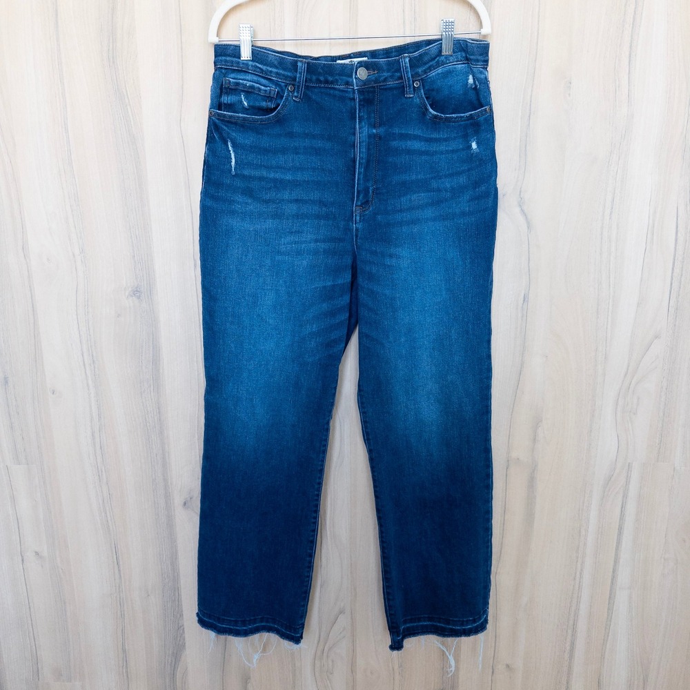 Mason & Belle Womens Jeans 14/32 Blue High Rise Straight Raw Hem Stretch Cropped